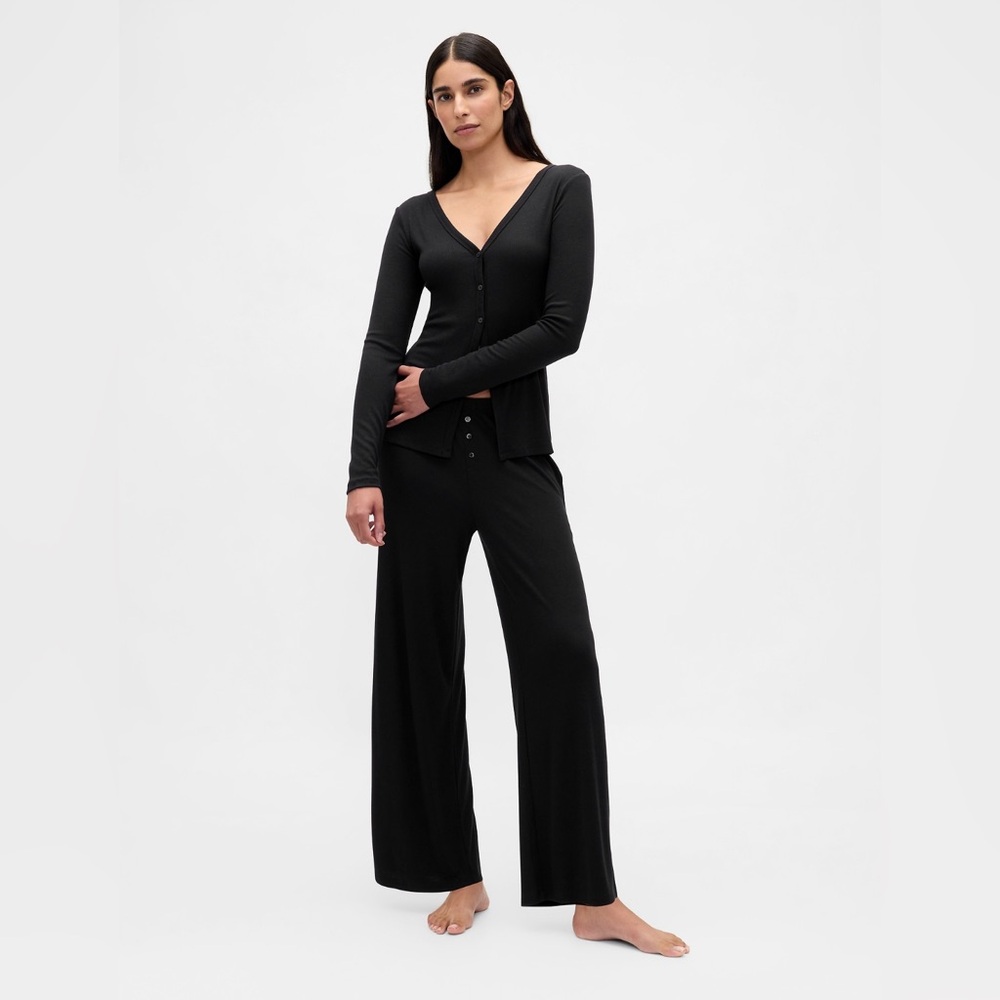 🆕 RESERVED EB GAP Women's Mini Rib PJ Cardigan True Black Medium 8-10 - Picture 5 of 13